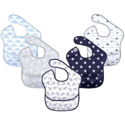 Hudson Baby Infant Boy Waterproof Polyester Bibs 5pk, Paper Airplane
