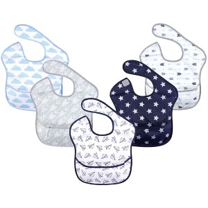Hudson Baby Infant Boy Waterproof Polyester Bibs 5pk, Paper Airplane - 1 of 1