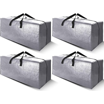 4 Pack Heavy Duty Extra Large Moving Bags with Backpack Straps - Strong Handles & Zippers, Storage Totes  (X-Large-Set of 4, Silver