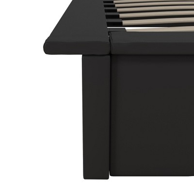 Full Black Faux Leather Upholstered Platform Bed with Slats