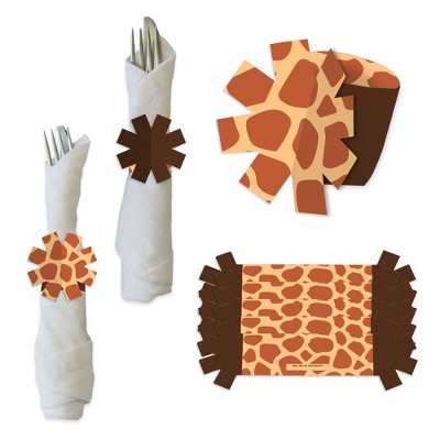 Big Dot of Happiness Giraffe Print - Safari Party Paper Napkin Holder - Napkin Rings - Set of 24