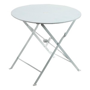 Carolina Living Bistro 30" Round Folding Outdoor Table - Umbrella Hole - White - 1 of 4