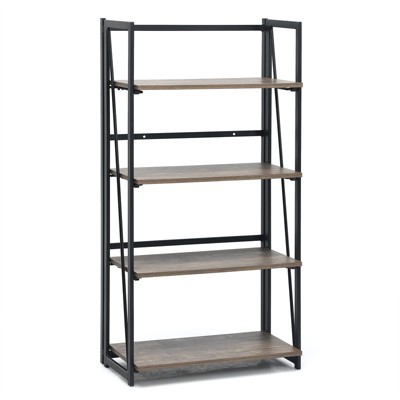 Rustic Brown 4-Tier Folding Industrial Bookshelf with Metal Frame