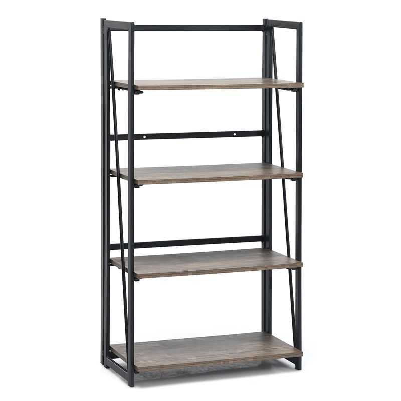 Tangkula 4 Tiers Folding Bookshelf Home Office Industrial Bookcase Standing Shelving Unit for Decorations & Storage, 4 of 6
