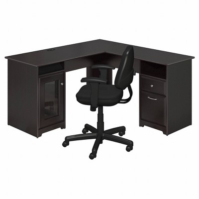 Cabot L Shaped Computer Desk and Chair Set Espresso Oak - Bush Furniture