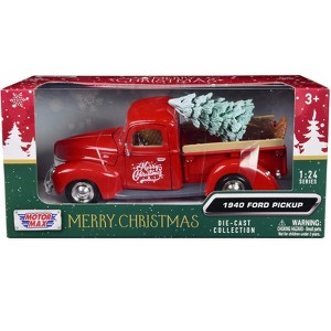 1940 Ford Pickup Truck Red "Merry Christmas" with Tree Accessory 1/24 Diecast Model Car by Motormax - 1 of 2