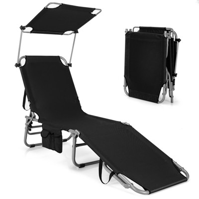 Tangkula Foldable Sun Shading Chaise Lounge Chair Adjustable Beach Recliner Black/Blue/Beige