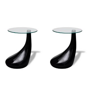 vidaXL Coffee Table End Table Living Room Side Table with Round Glass Top - Black Set of 2 - 1 of 4