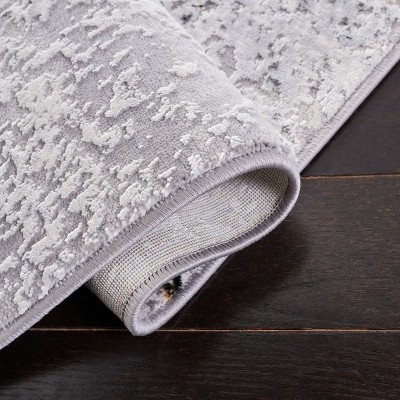Elysian Grey & Gold Abstract 6'7" Square Synthetic Area Rug