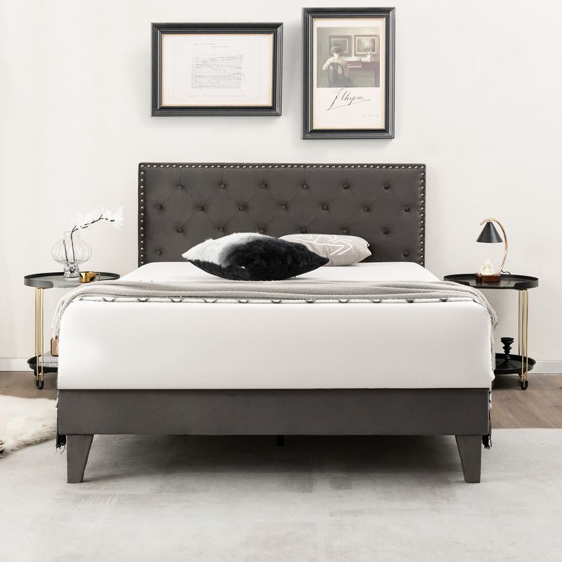 Costway Bed Frame Upholstered Platform Bed with Tufted Headboard Mattress Foundation, 2 of 11