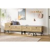 Rattan Shoe Bench with Drawer and Entrance Cabinet Wooden Bench with Linen Cushion for Hallway and Bedroom Natural Oak. - 4 of 4