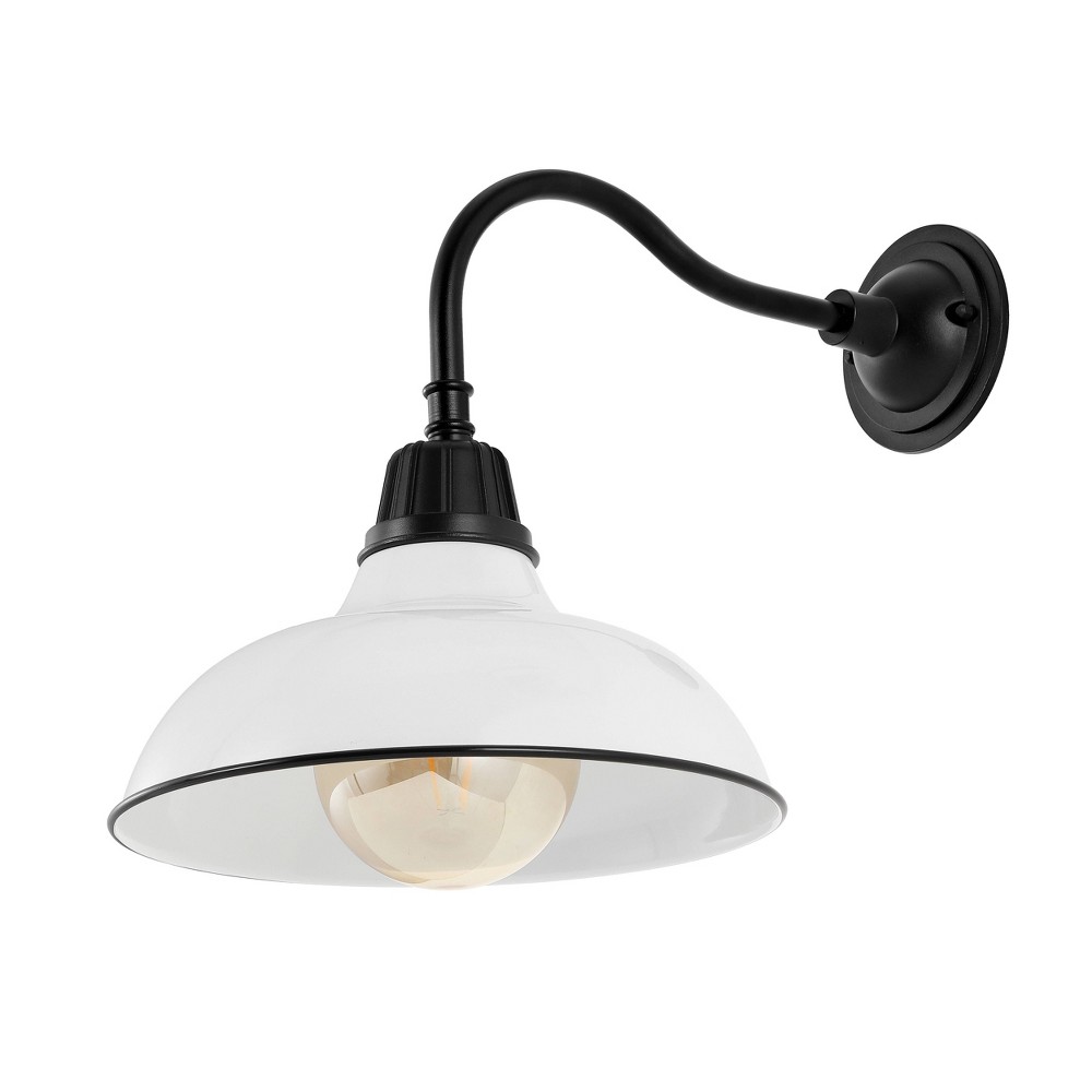 12.25" 1-Light Aurora Farmhouse Industrial LED Gooseneck Arm Outdoor Sconce White - JONATHAN Y: UL Listed, Metal Shade
