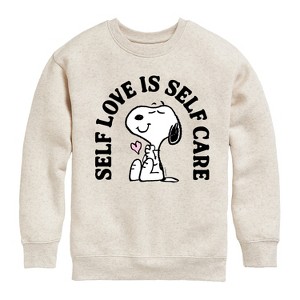 Boys' - Peanuts - Self Love Is Self Care Graphic Long Sleeve Fleece Sweatshirt - 1 of 4