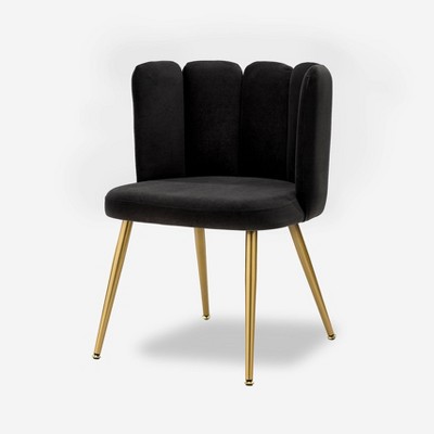 Barbara Contemporary Velvet Vanity Stool Morden Accent Side Chairs for Living Room with Shell Back and Golden Metal Legs | ARTFUL LIVING DESIGN
