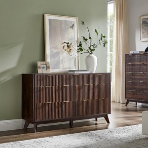 54" Wide Modern 7 Drawer Fluted Dresser with Faux Marble Top & Curved Profile, Dresser TV Stand, Wood Drawer Organizer for Bedroom - 1 of 4