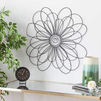 29" x 29" Metal Floral 3D Wire Wall Decor with Crystal Embellishments Black - Olivia & May