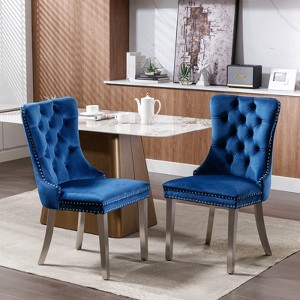 DOMETOUR Modern Velvet Dining Chair Solid Wood with Chrome Stainless Steel Plating Legs Nailhead Trim Set of 2 - 1 of 4
