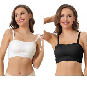 Allegra K Women's Strapless Breathable Wirefree Adjustable Straps Push-up Removable Pads Bralettes 2 Packs - 1 of 4