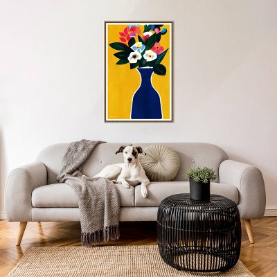 Sunshine Flowers Abstract Canvas Print with Bronze Frame