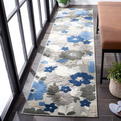 Blue Floral Synthetic Easy Care Stain-resistant Rug
