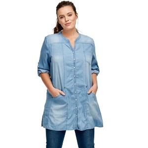 ellos Women's Plus Size Snap Front Denim Tunic - 1 of 4