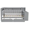 Full Size Daybed with Storage Shelves, Drawers, Charging Station, LED Light, Desk & Upholstered Headboard and Backrest - ModernLuxe - 4 of 4