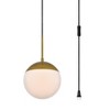 Elegant Lighting Eclipse 1 Light Brass plug in pendant With Frosted White Glass - 3 of 4