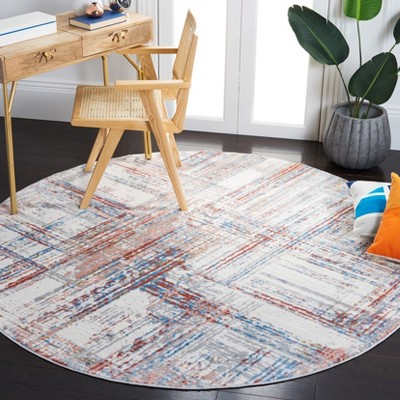 Ivory and Rust Round Hand-Knotted Synthetic Area Rug