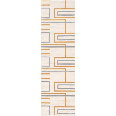 Well Woven Fiora Gold Modern Geometric Stripes & Boxes Pattern