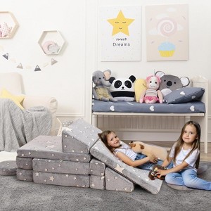 Acekool 12-Piece Modular Kids Couch, Convertible Sofa with Glow-in-the-Dark Stars, Creative Play & Sleep Furniture for Bedroom, Playroom, Grey - 1 of 4