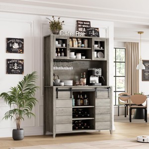Garvee 70" Wine Coffee Bar Cabinet with Storage Hutch, Kitchen Pantry Liquor Cabinet with Sliding Barn Doors, Bottle Glasses Rack, Farmhouse Buffet - 1 of 4