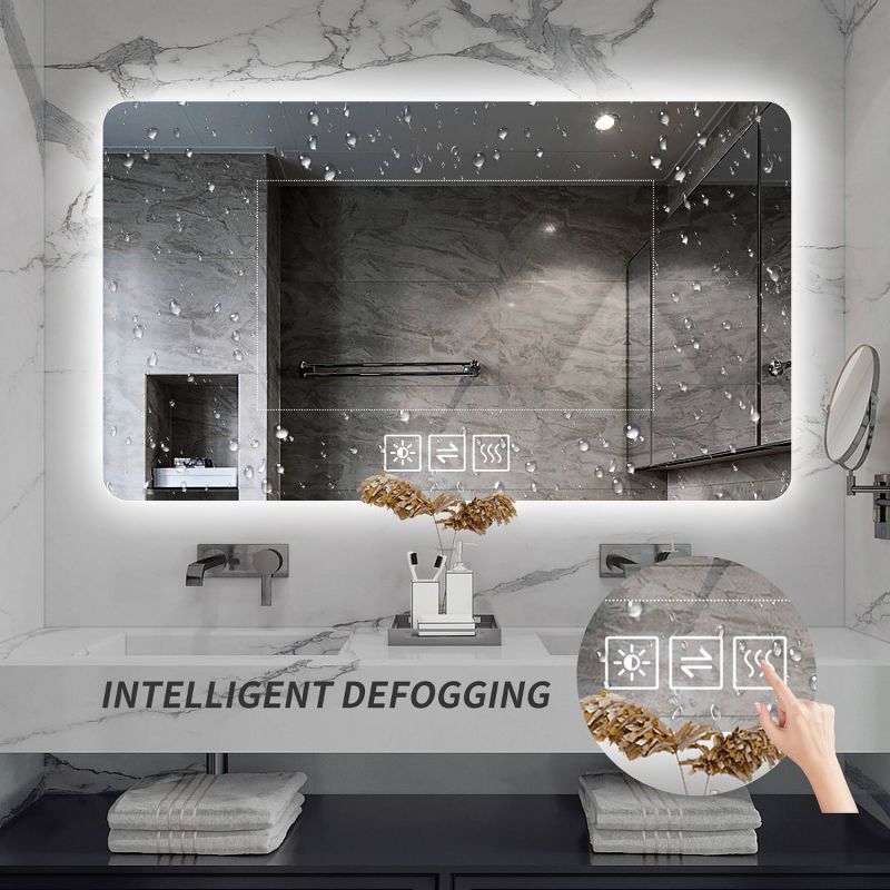 Bathroom Vanity Mirror,Rounded Square Mirror Frameless Bathroom Wall Mirror Anti-Fog Waterproof-The Pop Home, 2 of 8