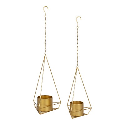 Kate and Laurel Gilly Irregular Metal Hanging Planter, 2 Piece, Gold