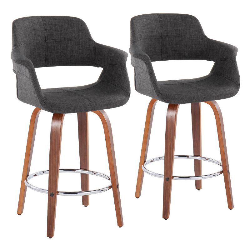 Set of 2 Vintage Flair Counter Height Barstools Walnut/Chrome/Charcoal - LumiSource, 1 of 11