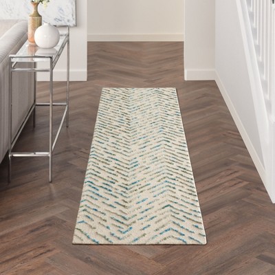 Ivory and Green Chevron Hand-Tufted Wool Area Rug