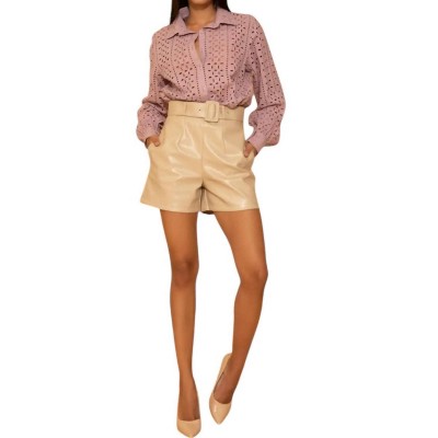 Women's Selena Faux Leather Long Shorts - GOLDEN