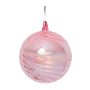 Season's Designs Christmas Tree 4.75" Pink Swirl Translucent Glass Round Hanging Ornament - 1 of 1