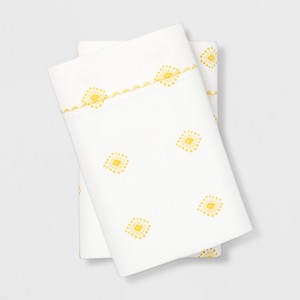 Standard 400 Thread Count Printed Cotton Performance Pillowcase Set White/Yellow - Opalhouse