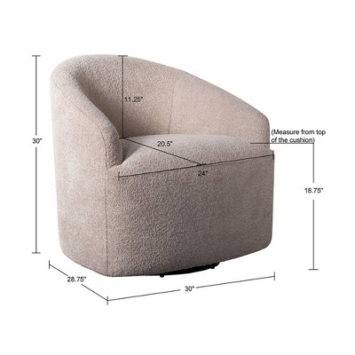 Beige Barrel Swivel Accent Chair with Wood Base