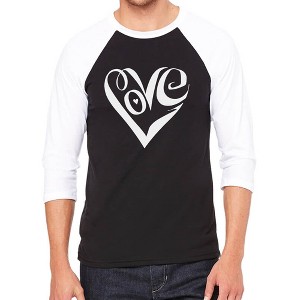 LA Pop Art Men's Raglan Baseball Word Art T-shirt - Script Love Heart - 1 of 4