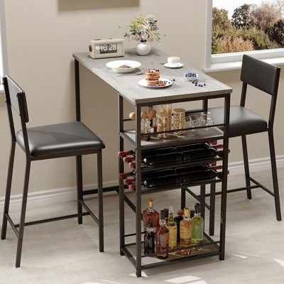 Dining Room Table with 2 Upholstered Chairs, Bistro Table and Chairs Set of 2 with Storage Shelves