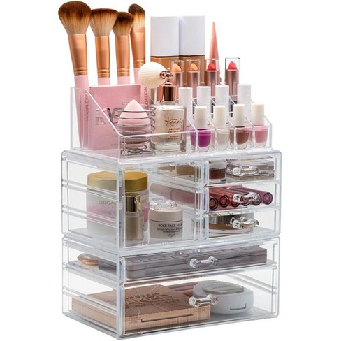 Casafield Makeup Cosmetic Organizer & Jewelry Storage Display Case, Clear Acrylic  Stackable Storage Drawer Set : Target