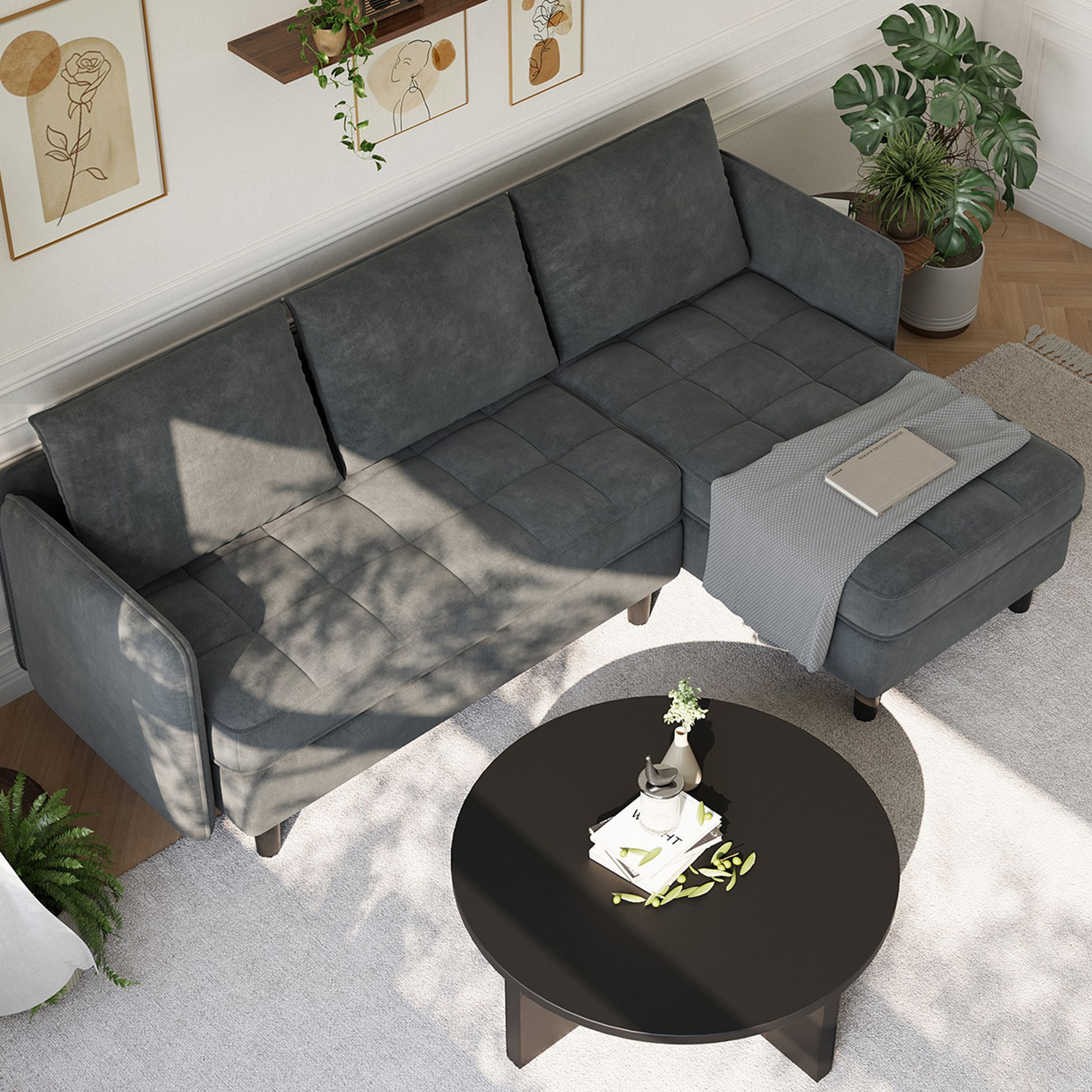 L Shape Sofa Couch,  76 Inch Chenille Sectional Sofa with Storage, Small Couch for Living Room Apartment