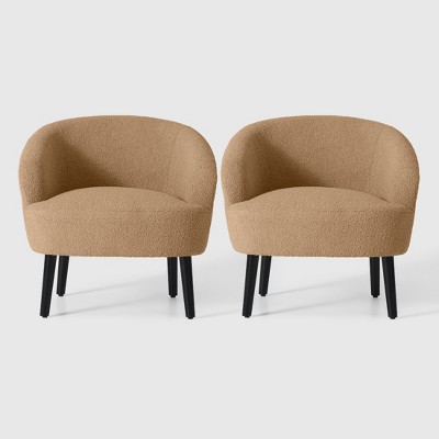 WestinTrends Alexandria 29" Wide Mid Century Modern Faux Shearling Barrel Accent Arm Chair (Set of 2)