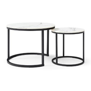 LIVAREEmlen Set 2 Coffee Table, Marble Pattern Wooden Tables, Living Room Bedroom Apartment Modern Industrial Simple Nightstand - 1 of 4