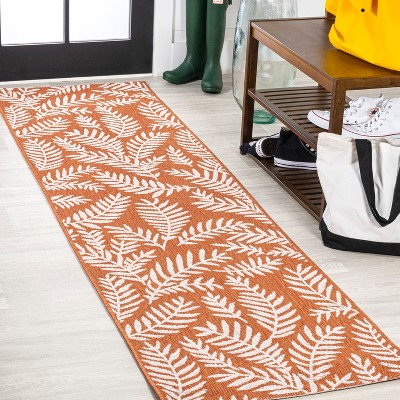 JONATHAN  Y Santa Monica Nevis Palm Frond 2 x 10 (ft) Loomed Polypropylene Orange/Cream Rectangular Indoor/Outdoor Floral/Botanical Coastal Runner rug