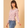 INSPIRE CHIC Women's Long Sleeve Ruffle Floral Peplum Top Chiffon Blouse Shirts - 4 of 4