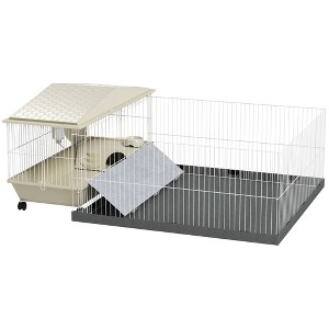 Skyzone Small Animal Rolling Hutch: Secure Metal Cage with Run, Fleece Ramp & Locking Door for - 1 of 4