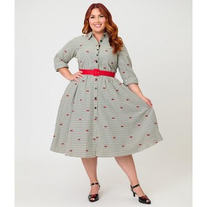Unique Vintage Women's Plus Size Belted Shirt Dress Black Gingham