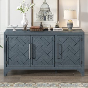 MDF and Pine Veneer 3-Door Storage Cabinet Sideboard with Adjustable Shelves and Iron Handles for Living Room, Entrance, or Study Room - 1 of 4